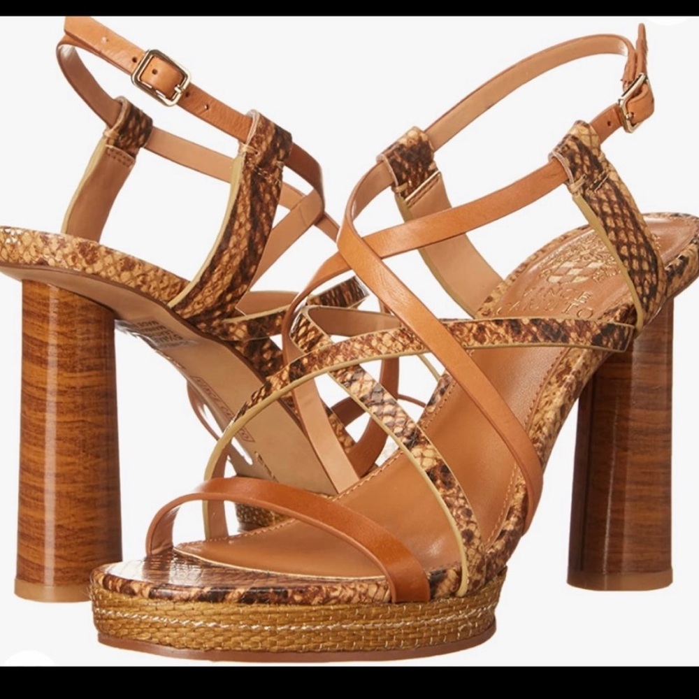 Vince Camuto Leather Snake Print Lace Up Heeled Sandals Size 7.5 nwot